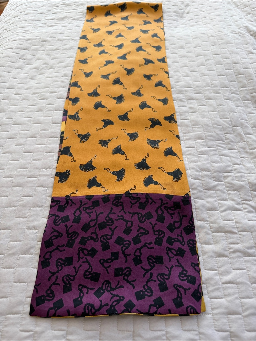 Sally Jones Reversible Yellow and Purple Patterned Silk Scarf